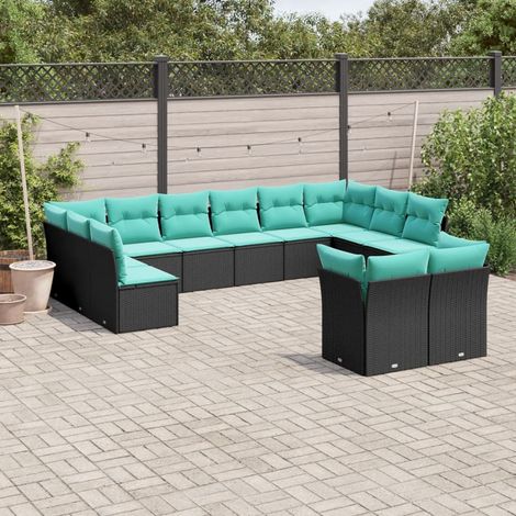 vidaXL Set Divani da Giardino 12 pz con Cuscini Nero in Polyrattan (1/5)