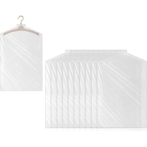 10 Pièces Housses de Vêtements Plastique 60x90cm, Protège Vêtements à Suspendre Transparent Housse Vetement Penderie Anti Poussière Imperméable pour Costume Manteau Blazers Chemises Robes