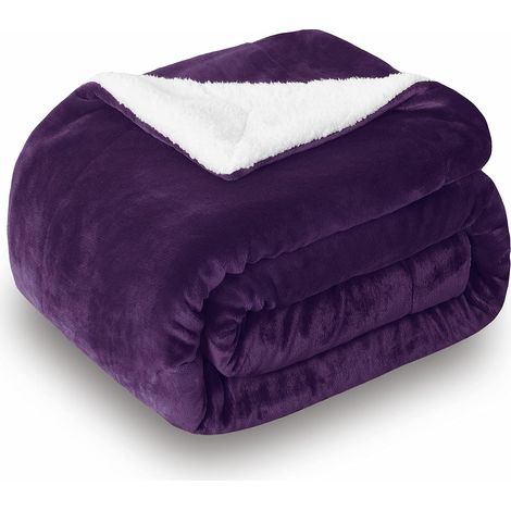 Couverture Double Face en Sherpa, Plaid Épais et Ultra Doux pour Canapé et Salon, 220 x 240 cm, Aubergine (1/5)