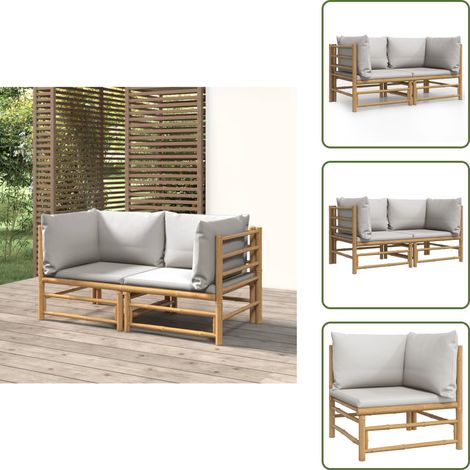 The Living Store Divani Angolari da Giardino con Cuscini Grigio Chiaro 2pz Bambù - Divano da esterno bambù