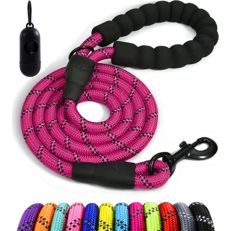 Laisse ronde classique, best-seller, poignée confortable, réfléchissante pour une utilisation nocturne, collier/laisse de sécurité pour chien, 1,8 m, rouge rose. (1/4)