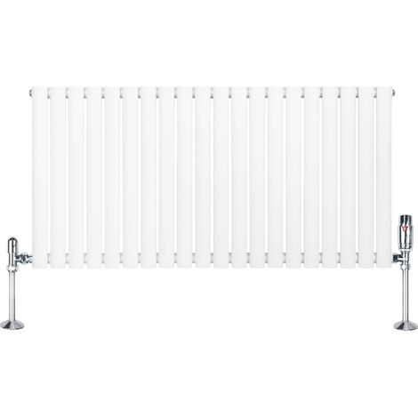Radiatore Orizzontale Ovale 600x1200mm Bianco con Valvole TRV (1/5)