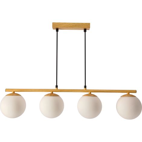 Suspension minimaliste noir/bois, 4 globes E14 Carrine (1/5)
