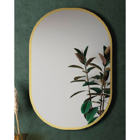Espejo de Pared Ovalado Decorativo de Baño Ovalado Reversible  Borde Oro 55 x 80cm (1/3)