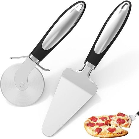 Roulette à pizza - Roulette à pâte - Couteau à pizza - Ustensiles à pizza - Ensemble coupe-pizza et éplucheur à fromage - Lot de 2 (1/5)