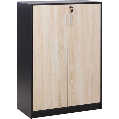 Armoire de Bureau à 2 Portes Bois Clair et Noir 117 cm Panneaux Particules Bois Zehna