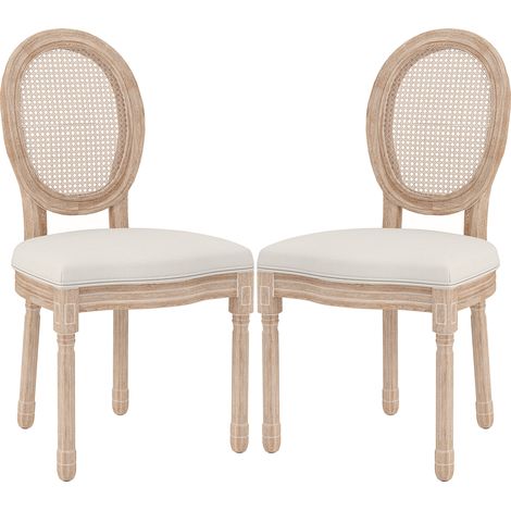 Ensemble de 2 chaises de salle à manger/cuisine, style vintage, aspect cannage, naturel et crème (1/5)