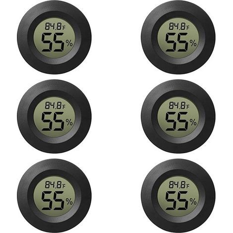 Kit - Digital LCD Thermohygrometer - Round Built-in - Suitable for indoor/plant boxes/reptile boxes/cars/greenhouses - Acrylic thermohygrometer designed specifically for reptiles and pets - Black (1/5)