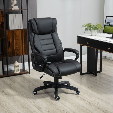 Vinsetto Fauteuil de bureau massant  fauteuil bureau ergonomique grand confort hauteur réglable fonction dossier à bascule revêtement synthétique noir