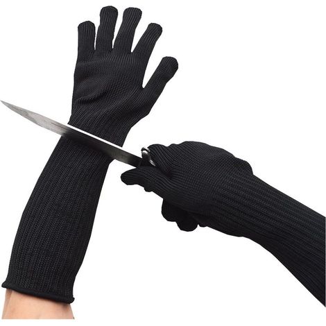 Gants résistants aux coupures, 1 paire de longs gants de travail Anti-coupure en métal en acier inoxydable fil résistant aux coupures gants Anti-couteau tactique boucher gants de protection Coupe exte (1/5)