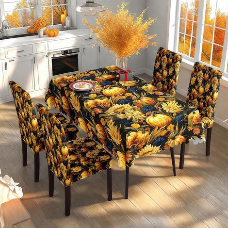 Nappe de Thanksgiving, décoration automnale, imprimé récolte d'automne, housse de chaise festive, ensemble nappe et housse de chaise style nouveau TC-323 (140 x 210 cm) (1/2)