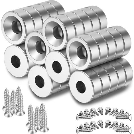 40 pièce Aimants en Néodyme - 8 x 3 mm - Tête Fraisée Multifonction - Ronds - Avec Vis - pour Tableau Magnétique, Réfrigérateur, Cuisine, Bureau (1/5)
