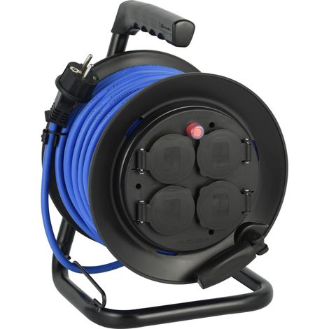 Rallonge Prolongateur électrique Outdoor avec Enrouleur 25M, Câble spécial AT-N05V3V3-F 3G1.5, utilisable jusqu'à -35 °C, résistant aux UV, huiles, 4 Prises 16A IP44 (1/4)