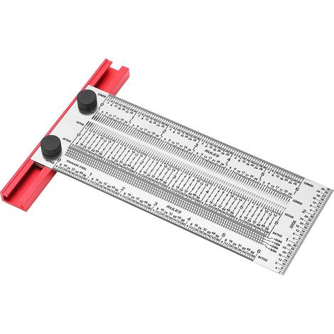 Règle en T de marquage en acier inoxydable avec revêtement en poudre protecteur noir, échelle linéaire pour le travail du bois, 15 cm (6 pouces). (1/5)