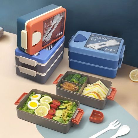 Bento-Box für Erwachsene – Bento-Lunchbox für Kinder mit Löffel und Gabel – Robust und in perfekter Größe für Restaurantbesuche (Blau-Lila) (1/4)