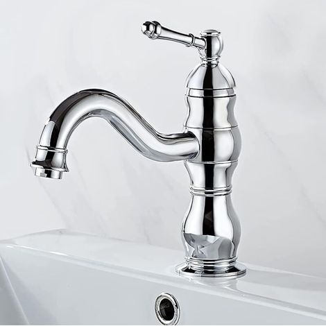 Retro-Waschtischarmatur aus Chrom, 360° schwenkbar, Warm- und Kaltwasseranschluss, Einhebel-Waschtischarmatur aus Messing, Standardmontage 3/8" & 39" & 39" (1/4)