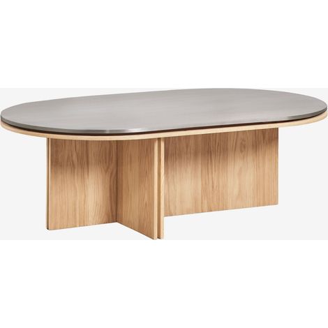 SKLUM Ovaler Couchtisch 120x70 cm aus Eichenfurnier und Edelstahl Lindina Braun Eiche (1/5)