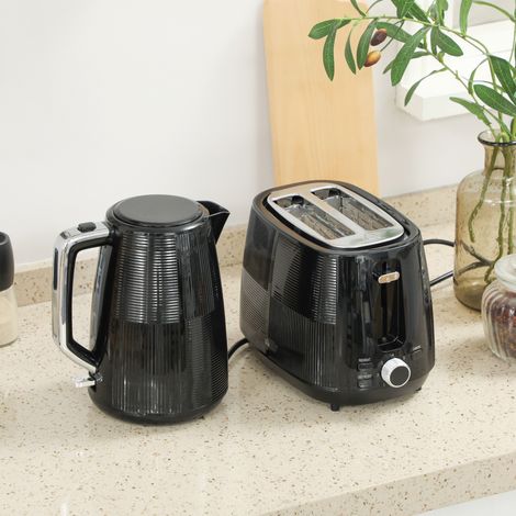 Wasserkocher- und Toaster-Set, 1,7 L, verschiedene Funktionen, Edelstahl, Schwarz