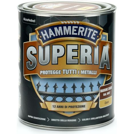 Hammerite Superia smalto metallo antiruggine interno e esterno, Opaco Marrone Chiaro, 750 ml (1/2)