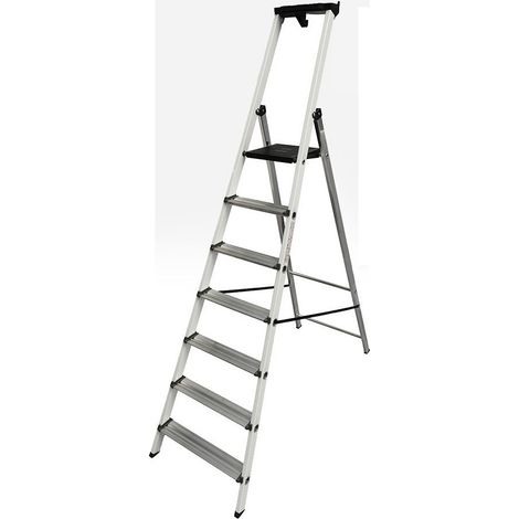 Centaure – Escabeau aluminium 7 marches – Hauteur de travail 3,4 m – Charge max 150 kg – Plateforme acier strié 25x26 cm – Garde corps 60 cm (1/3)