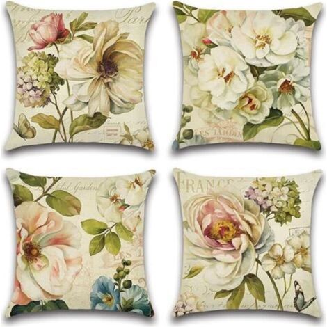 Imperméable Housse de Coussin, Lot de 4 Extérieur Fleurs Vintage Canapé Taie d'oreiller pour Patio Jardin Salon Chambre Décoration, 45x45cm (1/5)