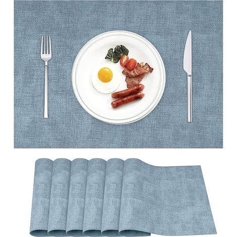 Ensemble de 6 sets de table en cuir résistant à la chaleur, imperméables, lavables et faciles à nettoyer, en polyuréthane antidérapant (bleu, 6) (1/5)