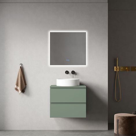 Mobile bagno sospeso 60 cm Verde Salvia per Lavabo d'appoggio Specchio Quadro Retroilluminato - Fiji Paint Top (1/4)