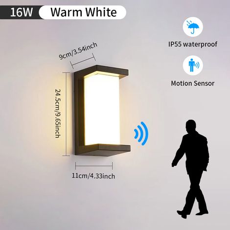 LED Außenwandleuchte 16W Warmweiß mit Bewegungsmelder, IP55 Wasserdicht, Modernes Up & Down Design für Garten, Terrasse, Balkon und Hauseingang