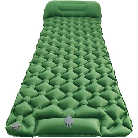 Matelas de camping gonflable avec oreiller intégré – Matelas de sol ultraléger avec pompe intégrée – Matelas de sol compact et portable pour le camping, la randonnée et le trekking – Vert