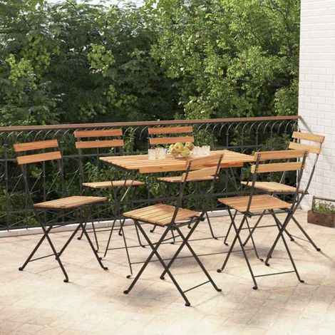 Lot de 6 chaises de bistrot pliantes en bois de teck massif et acier pour jardin et terrasse - PANGIVO (1/5)