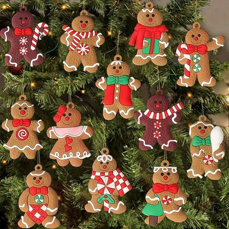 12 Pièces Bonhomme Pain D'épices Ornement Sapin de Noel, Nouveaux Mini Ornements d'homme en Pain D'épice, Pendentif de Décorations Suspendues de d'a