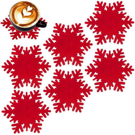 Posavasos de fieltro rojo para tazas y manteles individuales juego de 6 (1/5)