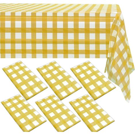 Nappe jetable 137x270cm à carreaux jaunes, 6 pièces, pour fêtes et célébrations
