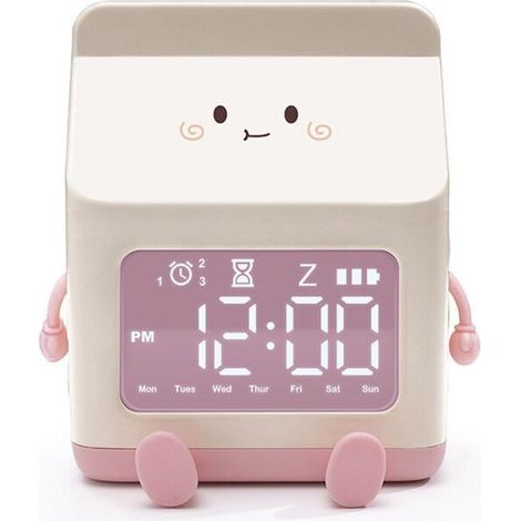 Réveil Enfant Design Biberon/Lait - Pour Filles - Fonction Snooze, Entraînement au Sommeil - Pour École ou Maison