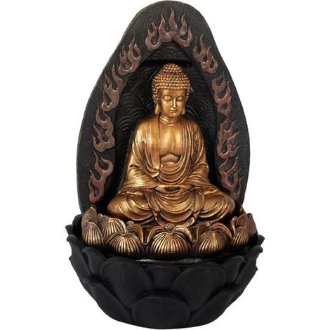Fontaine décorative Bouddha en résine synthétique - 40 x 26 cm - Or / marron - Décoration de jardin et intérieure