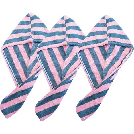 Lot de 3 Serviettes cheveux, microfibre, séchage rapide, anti-frisottis, élastique intégré, femmes hommes enfants (1/5)