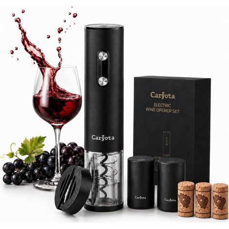 Tire-bouchon électrique de luxe - Set 4 en 1 - Rechargeable USB-C - Coupe-capsule - 2 bouchons sous vide automatiques - Coffret cadeau (1/5)