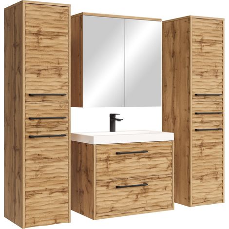 Badezimmermöbel-Set Etna XL 60 x 35 cm – Eiche – Mit Spiegelschr