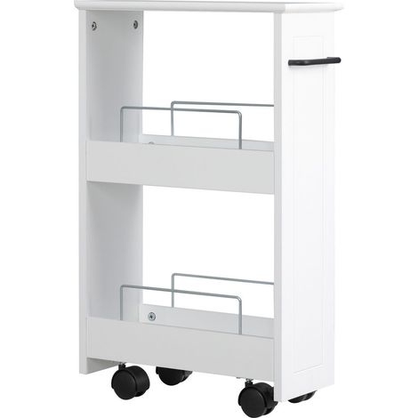 CARRELLO SALVASPAZIO MULTIUSO IN LEGNO MDF E RUOTE 42.5X20.3X66.7CM BIANCO (1/5)