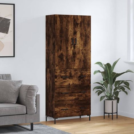 Buffet de Salon,Buffet Commode industriel haut Chêne fumé 69,5x34x180 cm Bois d'ingénierie -QS11502 (1/5)