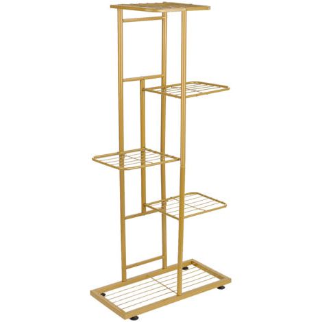 Pair - SJLERST Étagère à plantes métal 5 niveaux 6 pots or H916-1 (1/5)