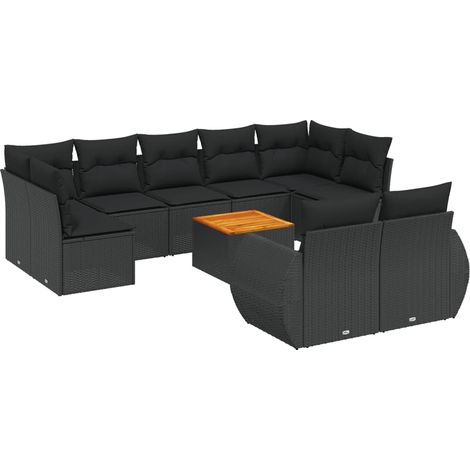 vidaXL Cuscini per seduta - Set Divani da Giardino 10pz con Cuscini in Polyrattan Nero (1/5)