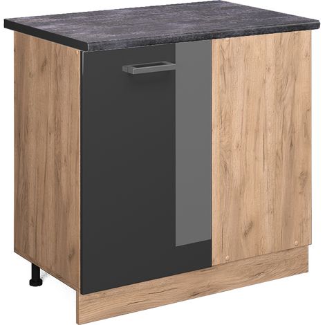 Mobile ad angolo cucina R-Line, Antracite lucido, 86 cm , PL Antracite, Vicco