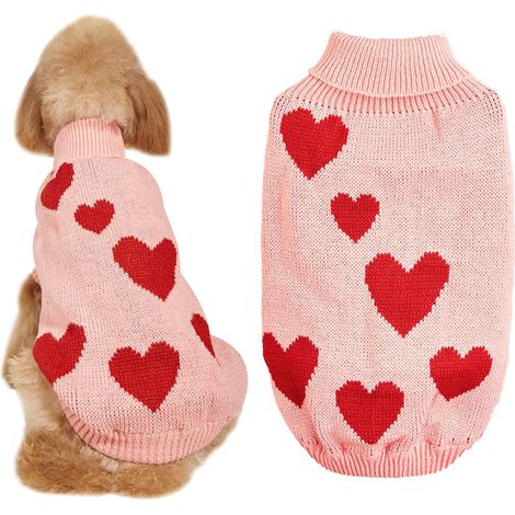 1 pull pour chien, en acrylique élastique et doux, motif cœur pêche, adapté aux chiens de taille petite à moyenne (1/5)