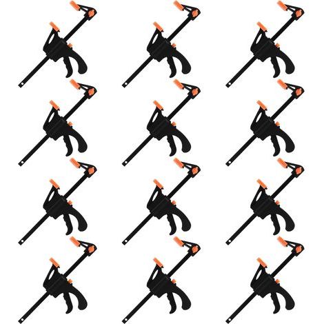 Lot 12 Pinces Prise Rapide 10,2 cm – pour Travail Bois, Menuiserie, Bricolage (1/5)