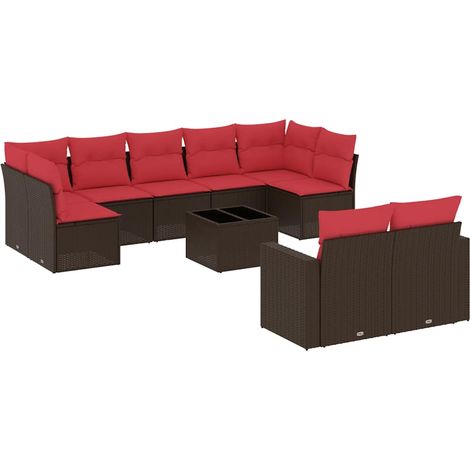 vidaXL Set Divani da Giardino 10pz con Cuscini in Polyrattan Marrone (1/5)
