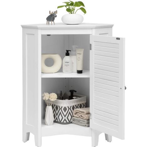 COSTWAY Armadietto Angolare in Legno a 3 Ripiani, per Bagno Cucina e Salotto, Bianco 63,5 x 44,5 x 81 cm (1/5)