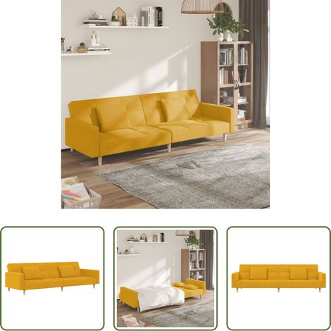 vidaXL Sofá cama de 2 plazas con dos almohadas tela color amarillo (1/5)