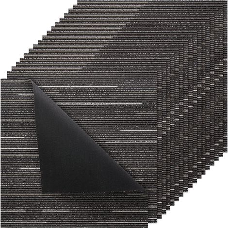 Dalle de Moquette Réutilisable, 61x61 cm, Lot de 24, Couverture 8,9 ㎡, Épaisseur 6 mm, à Poils Ras, Revêtement de Sol Doux Modulaire Carré pour Salon, Bureau, Chambre de Séjour, Intérieur, Gris (1/5)