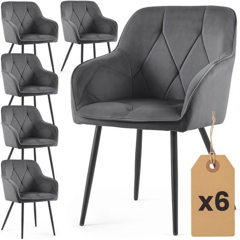Lot de 6 Chaises en velours matelassées DIAMANTE Anthracite pieds noirs (1/5)